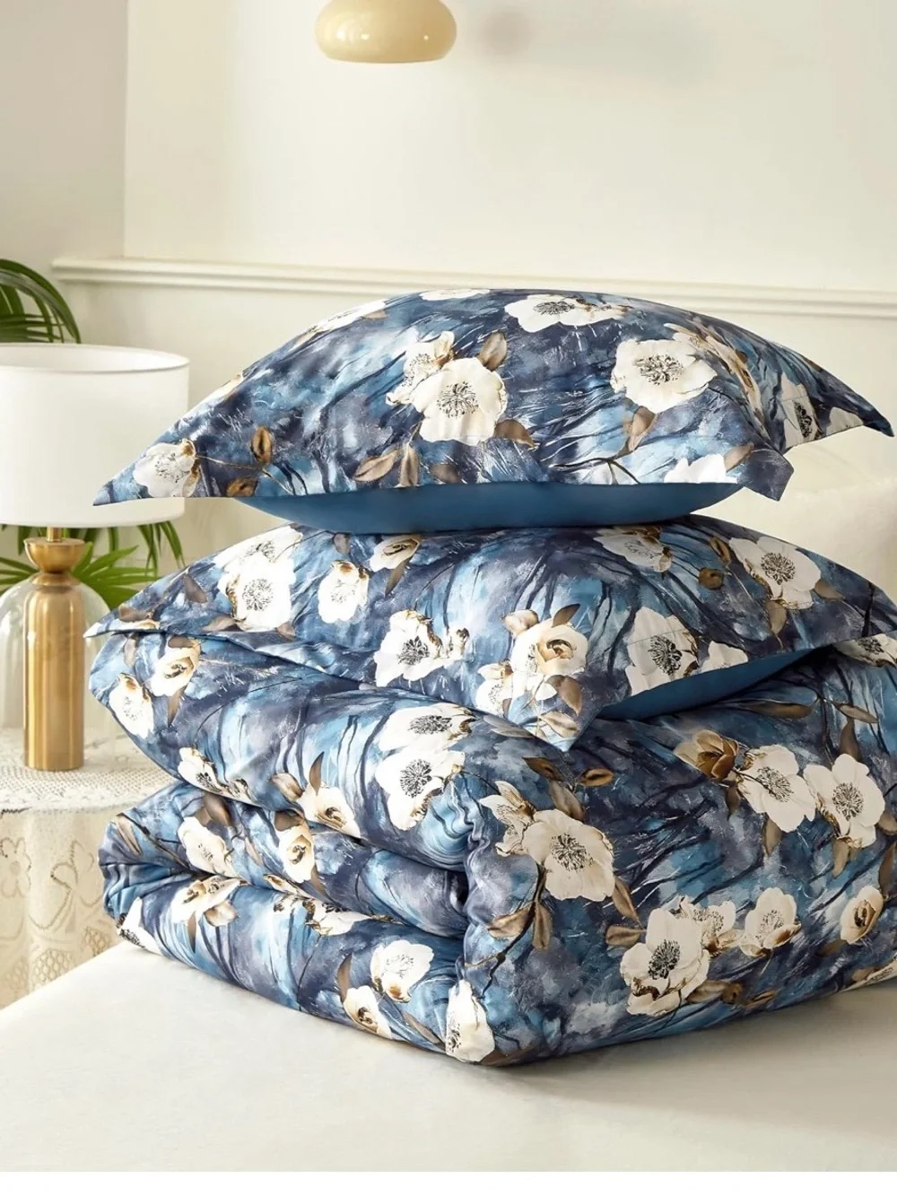 Blue Boho Floral Queen Duvet Cover Set